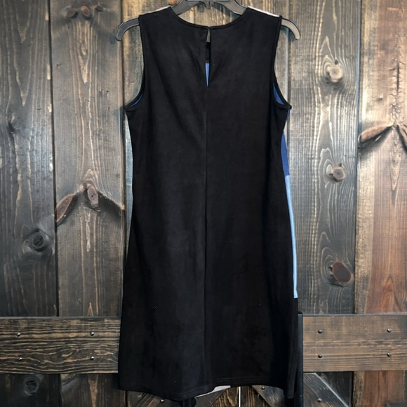 Spense Patchwork Dress 4 Denim Blue Grey Faux Suede Sheath Vtg Stretch Boho 90s - Picture 7 of 13